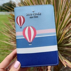 Kate Spade Up Up & Away Hot Air Balloon Passport Holder • Blue Multi
